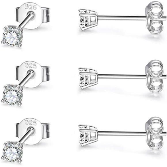 Sterling Silver Stud Earrings Set Tiny Ball CZ Pearl Cartilage Tragus Jewelry - Picture 7 of 7